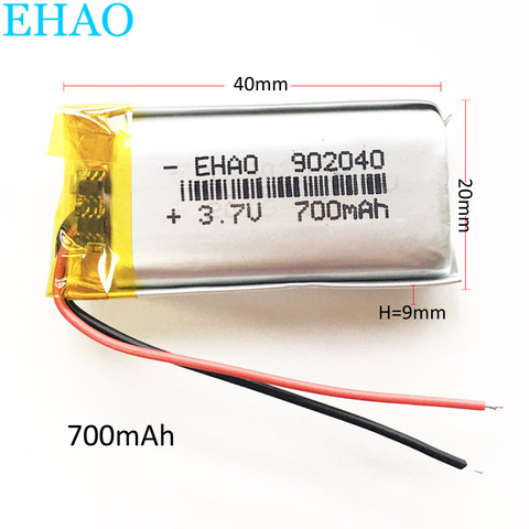 EHAO – batterie LiPo Rechargeable, 902040 V, 3.7 mAh, Lithium polymère, pour Mp3 PAD, DVD, E-book, bluetooth, haut-parleur, lumière LED, 700 ► Photo 1/6