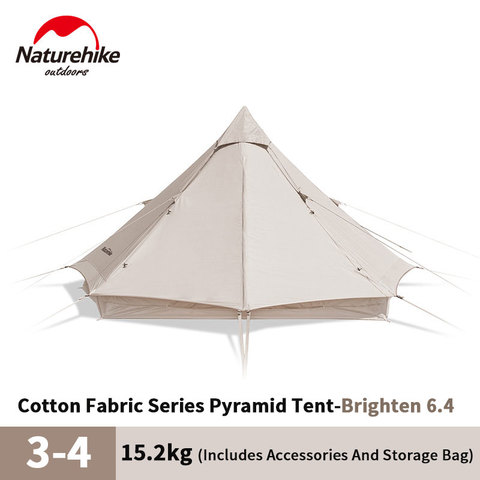 Naturehike – tente pyramidale en coton, 6.4 coton mélangé, pour 3-4 personnes, respirante, imperméable, coupe-vent, Camping en plein air, 1000mm ► Photo 1/6