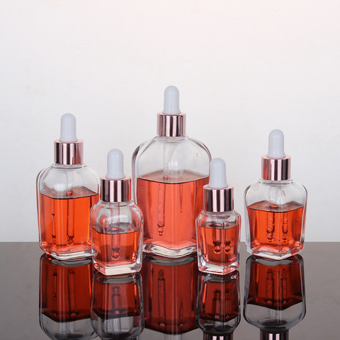 Tubes en verre Transparent compte-gouttes 10ml – 100ml, liquide d'aromathérapie pour huile de Massage essentielle, bouteilles rechargeables avec Pipette, or Rose ► Photo 1/6