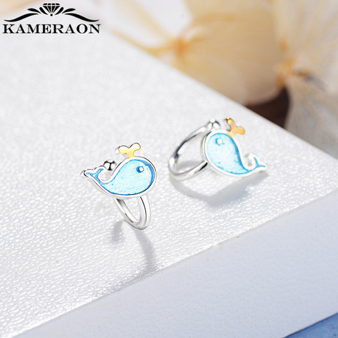 Boucles d'oreilles en forme de baleine pour femmes, Clips de Piercing, sans perforation, bleu brossé, bijoux de Cartilage ► Photo 1/6