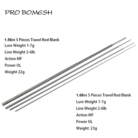 Pro Bomesh – canne de voyage en Fiber de carbone UL 1.56m, 5 ft2 1.68m, 5 sections, enveloppe en Kevlar, truite, vierge, composant de construction, bricolage, 1 ensemble ► Photo 1/6