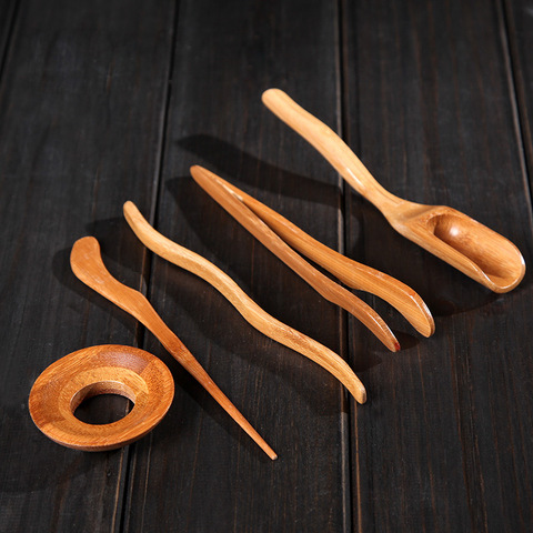 Ensemble d'ustensiles de cérémonie de thé en bois cuillères à café en bambou aiguille à thé pince à épiler pince passoire Tong Tube Teaware outils de cuisine ► Photo 1/6