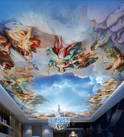 Papier peint mural 3D à nuages bleus et blancs, décoration murale étanche pour plafond d'hôtel, salon ou chambre à coucher, 2022 ► Photo 1/4