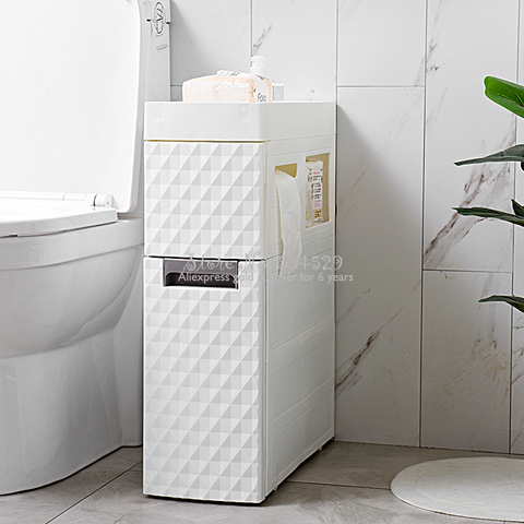 18CM de large organisateur de salle de bain étagère étroite étagères de toilette étagère de rangement armoire latérale avec tiroirs en plastique étanche étagère d'angle ► Photo 1/5