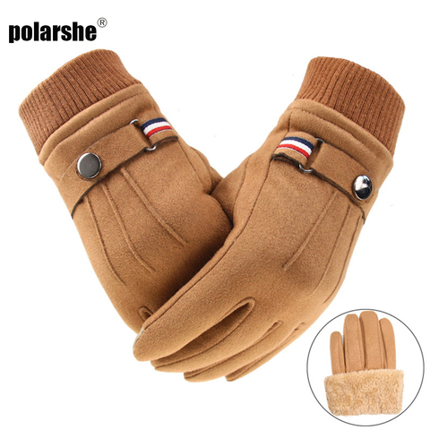 Gants de doigt fendu chaud en daim pour hommes en plein air épaissi conduite boucle Ski homme écran tactile coupe-vent mitaines ► Photo 1/6