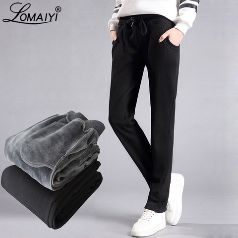 LOMAIYI-pantalon de survêtement chaud pour femme, grande taille, en coton, coréen, en molleton doux, noir, BW032 ► Photo 1/6