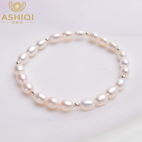 ASHIQI-Bracelet en argent Sterling 925 véritable, perles en eau douce, 3mm, cadeau, bijoux fins pour femmes ► Photo 1/6