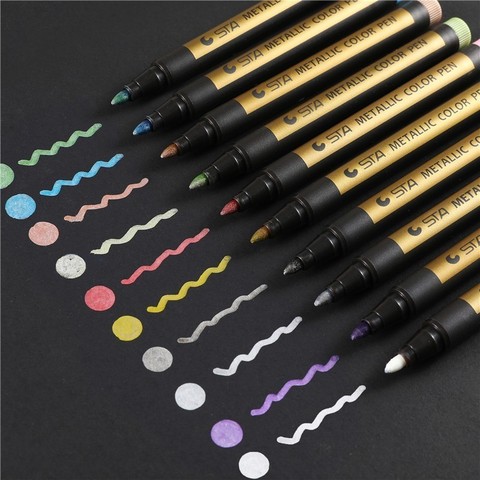 10 couleurs STA métallique fournitures d'art scolaire marqueurs pinceau stylo Fineliner marqueur Permanent pour CD céramique verre plastique 04311 ► Photo 1/6