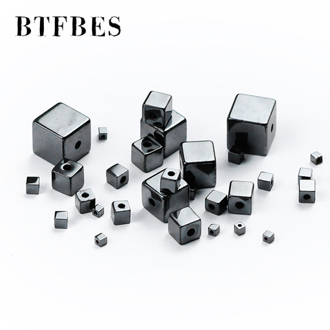 BTFBES – cube en hématite noire, pierre naturelle, breloque carrée, ample, pour la fabrication de bijoux, Bracelet, collier, bricolage, 2/3/4/6/8/10mm ► Photo 1/4