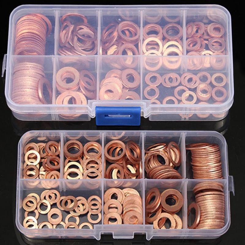 200 pièces cuivre rondelle joint écrou et boulon ensemble plat anneau joint assortiment Kit avec boîte//M8/M10/M12/M14 pour bouchons de puisard ► Photo 1/6