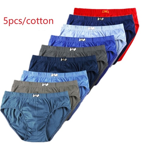 Slips en coton pour hommes, 5 pièces, sous-vêtements Sexy, couleur unie ► Photo 1/6