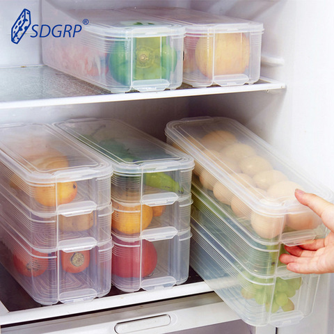 Boîte de rangement des aliments pour réfrigérateur | En plastique, bacs transparents, tri des conteneurs avec couvercle pour cuisine, réfrigérateur armoire, organisateur de congélateur ► Photo 1/6