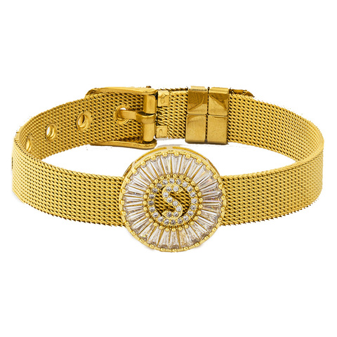 Bracelet de montre réglable en acier inoxydable, Bracelet en cuivre CZ avec initiales, 26 lettres de nom, bijoux pour femmes, cadeau ► Photo 1/6