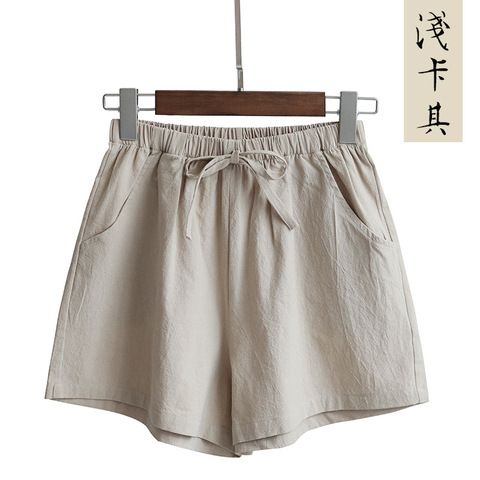 2022 coton lin Shorts femmes été Shorts pantalon Feminino femmes haute élastique Wasit maison ample décontracté Shorts avec poches ► Photo 1/6