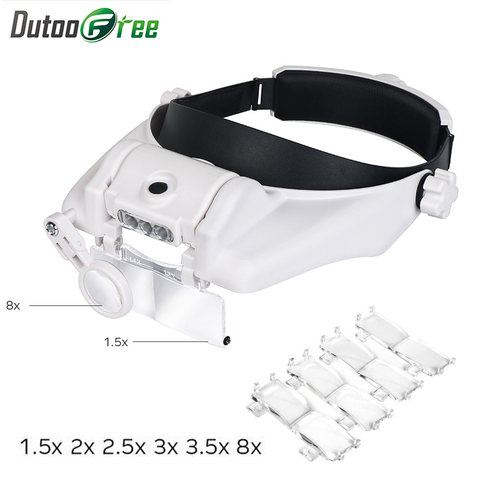 Bandeau Loupe multi-fonctionnelle Loupe Led tête monté Loupe remplaçable 1.5x 2x 2.5x 3x 3.5x 8 ► Photo 1/6