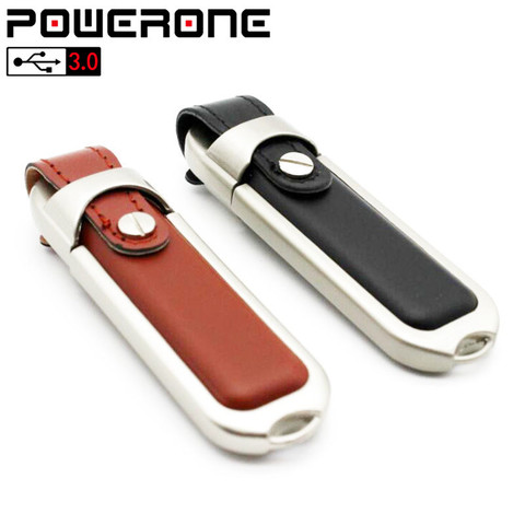 POWERONE – clé usb 100% en métal et cuir, support à mémoire de 32GB 16GB 64GB, disque U, étui en fourrure à la mode, 3.0 ► Photo 1/6