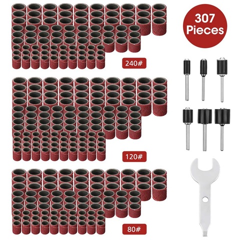 307 pièces tambour ponceuse ensemble ponçage tambour Kit 300 pièces bande de ponçage manches (80 #/120 #/240 #) + 6 pièces tambour mandrins pour Dremel ► Photo 1/6