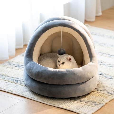 Lit en grotte pour chat de luxe, en microfibre, tente pour animaux domestiques, coussin chaud et doux, maison confortable, nid pour chats, chaton, petits chiens ► Photo 1/6