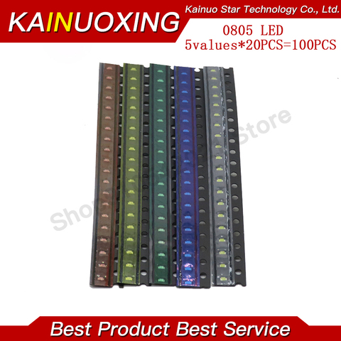 Kit de diodes lumineuses led SMD 100, 5 couleurs x 20 pièces = 0805 pièces, rouge/vert/bleu/jaune/blanc, livraison gratuite! KIT ► Photo 1/1