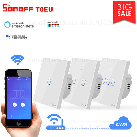 Itead Sonoff T0EU TX série Wifi mur tactile interrupteur intelligent télécommande horaire via eWeLink fonctionne avec Alexa Google Home ► Photo 1/6