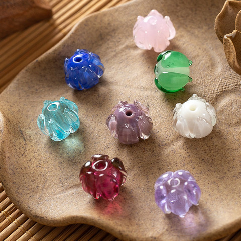 Perles rondes en verre en forme de fleur, 12x10mm, pour bricolage, artisanat, fabrication de bijoux, 5 pièces ► Photo 1/4