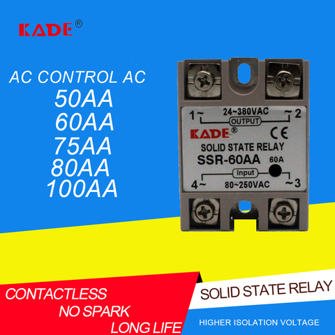 Relais monophasé à semi-conducteurs AC SSR, SSR-50AA / 60AA/75AA/80AA/100AA, avec couvercle anti-poussière en plastique ► Photo 1/6