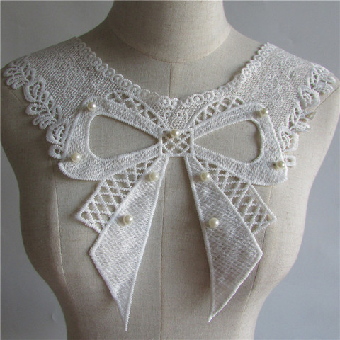 Tissu de dentelle fait à la main, broderie de perles ABS blanches, pour bricolage, vêtements Slim, couture, bords appliqués, YL107 ► Photo 1/6