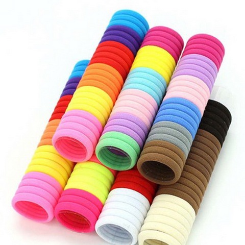 Lot de 50 bandes de caoutchouc de 3 cm pour filles, couleurs acidulées, gomme pour enfants, attache queue de cheval, accessoires de cheveux élastiques ► Photo 1/6