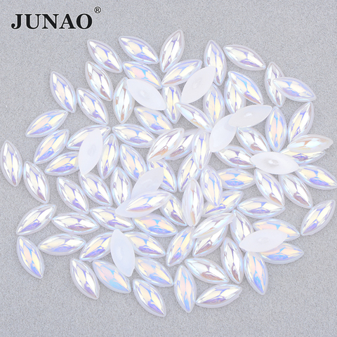 JUNAO-autocollant en demi-perles blanches en gelée, autocollant en cristal, perles AB, à dos plat, pour vêtements, artisanat, bricolage, 5*10mm, 7*15mm ► Photo 1/6