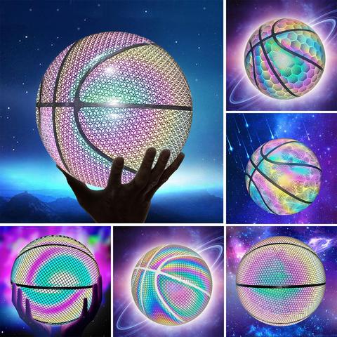 Ballon de basket lumineux holographique réfléchissant, Flash lumineux en PU, résistant à l'usure, jeu de sport de nuit ► Photo 1/6