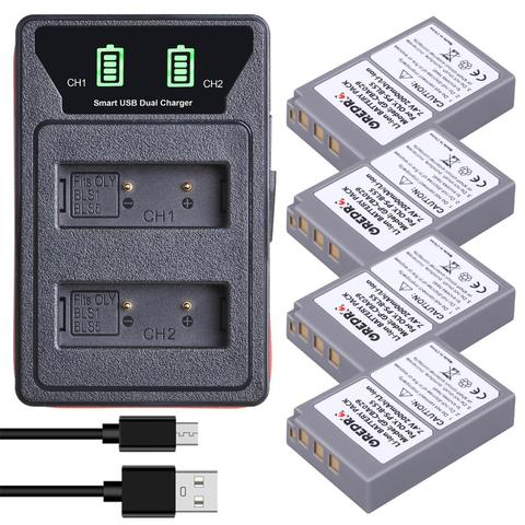 Batteries BLS50 PS-BLS5 avec chargeur PS BLS5 pour stylo Olympus BLS-50, E-PL2, E-PL5, E-PL6, E-PL7, E-PM2, OM-D, E-M10 II, 4 pièces ► Photo 1/6