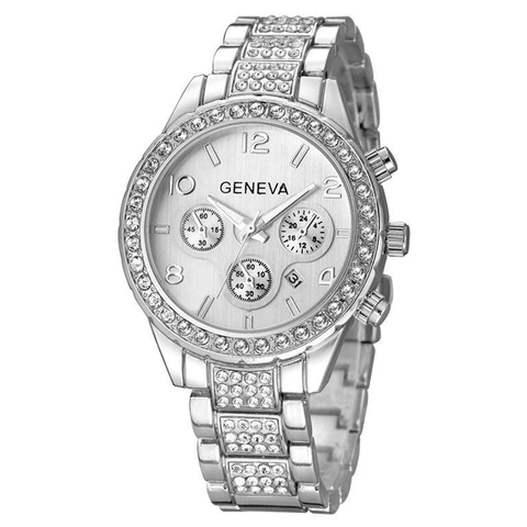 Montres à Quartz pour femmes, Bracelet en acier inoxydable, argent, Date, Hip Hop, cristal, tendance ► Photo 1/6