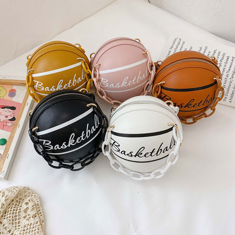 1 pièces bandoulière chaîne sacs à main balle sacs à main pour adolescents femmes sacs à bandoulière personnalité femme en cuir rose sac de basket-Ball ► Photo 1/6