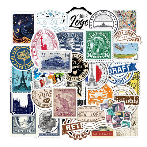 Timbres de voyage autocollants rétro, 50 pièces, autocollants Graffiti, imperméables, pour réfrigérateur, Stickers décoratifs pour MacBook/HP, ordinateur ► Photo 1/6