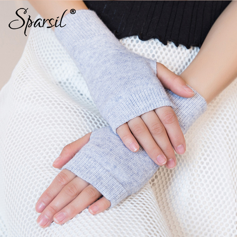 Sparsil femmes hiver tricoté gant de laine sans doigts chaud solide Stretch demi-mitaine dame tricot court gants en cachemire pour femme ► Photo 1/6