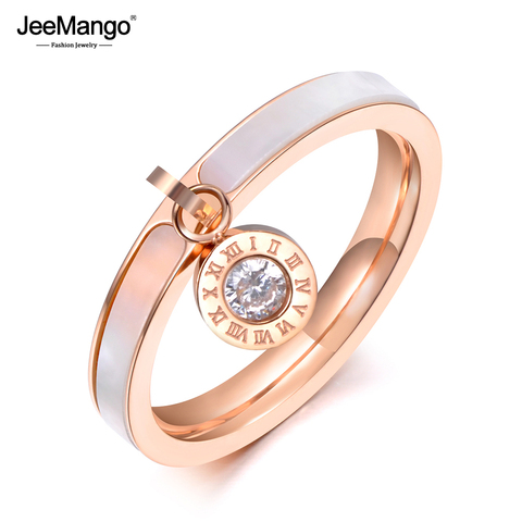 JeeMango conception ethnique or Rose CZ cristal strass titane acier blanc coquille anneaux de mariage pour les femmes cadeaux JR19064 ► Photo 1/5