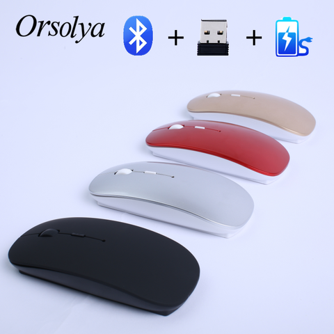 Souris optique ergonomique Portable, double Bluetooth 4.0 et 2.4 ghz, Rechargeable, 1600 DPI, pour ordinateur Portable et tablette ► Photo 1/6