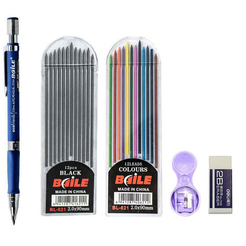 2.0mm ensemble de crayons mécaniques 2B crayons automatiques avec recharges de plomb couleur/noir pour dessin, écriture, artisanat, croquis d'art ► Photo 1/6