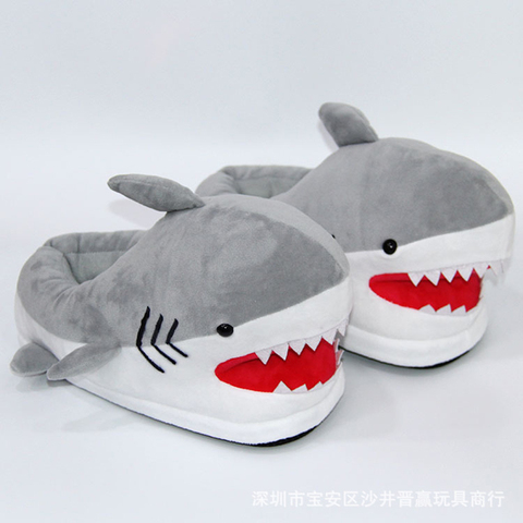 Chaussures en peluche animaux en coton pour adultes, chaussures de Cosplay mignonnes en forme de petit requin, pantoufles pour couples pour femmes/hommes ► Photo 1/5