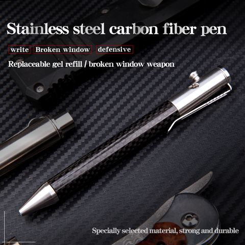 Stylo tactique en acier inoxydable, stylo en fibre de carbone, stylo multifonction pour fenêtre cassée et écriture ► Photo 1/6