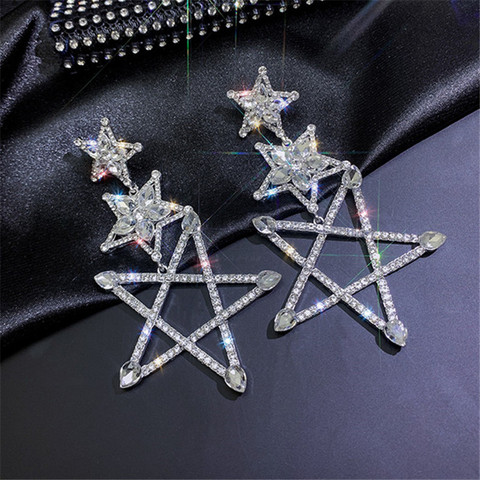 FYUAN-boucles d'oreilles en cristal, trois pentagrammes, en forme de goutte, en strass brillant, boucles d'oreilles pendantes, Bijoux, cadeaux ► Photo 1/6