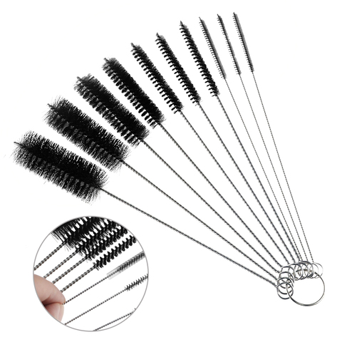 Brosses tubulaires en Nylon 10 pièces | Ensemble de paille pour boire pailles lunettes claviers bijoux brosses de nettoyage, outils de nettoyage ► Photo 1/5