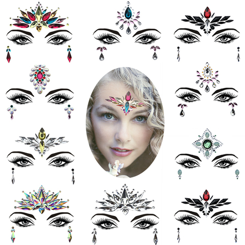 Tatouage des yeux adhésif, paillettes, cristaux, mode, Art du corps, autocollants, maquillage des yeux, boîte de nuit, bijoux, fête, à faire soi-même ► Photo 1/6