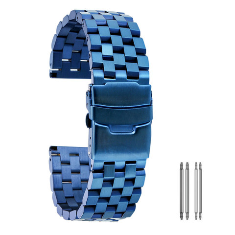 Polissage bleu 20/22/24mm solide en acier inoxydable bracelets de montre de haute qualité en métal bracelet de montre bandes de remplacement ► Photo 1/6