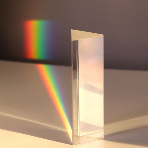 Prisme optique triangulaire, prisme en verre, prisme optique, physique, enseignement, spectre de lumière réfractée, arc-en-ciel, équipement d'enseignement, 1 pièce ► Photo 1/6