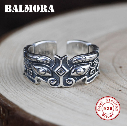 BALMORA – bague empilable en argent Sterling 925 pur pour hommes, anneau glamour ouvert avec des animaux et des créatures, bijoux cadeau ► Photo 1/6