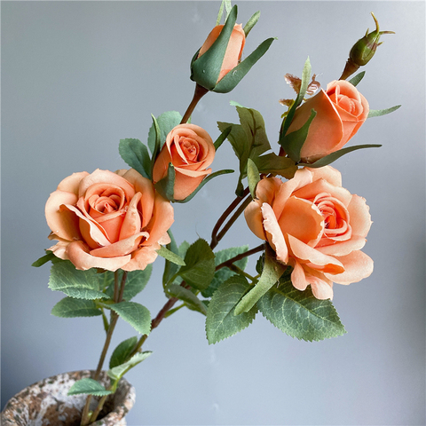 Nouveau délicat roses branche soie fleurs artificielles maison mariage décoration flores noël décor rose avec des feuilles ► Photo 1/4