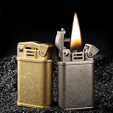 Rétro cuivre silex briquet laiton métal hommes Gadgets kérosène huile essence briquet gaz meule Cigarette cigare ► Photo 1/5