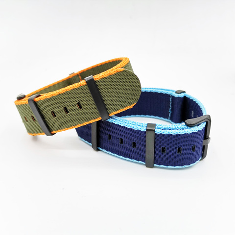 Bracelet de montre Nato à rayures en Nylon, accessoires Sport pour hommes, Orange, bleu foncé, boucle ardillon, 20mm 22mm ► Photo 1/5