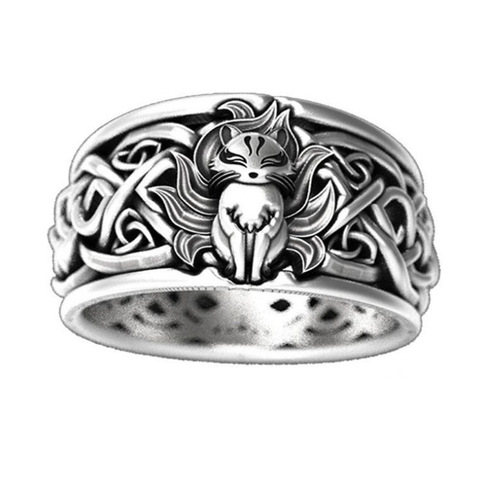 Neuf queues de renard Design antique mythologie Style anneau vieux argent couleur Vintage anneau hommes cadeaux d'anniversaire Bijoux Bijoux ► Photo 1/6